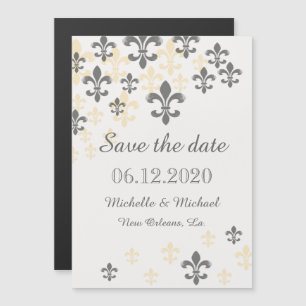 Fleur de Lis Cascade Magnetic Save the Date Black Invitation