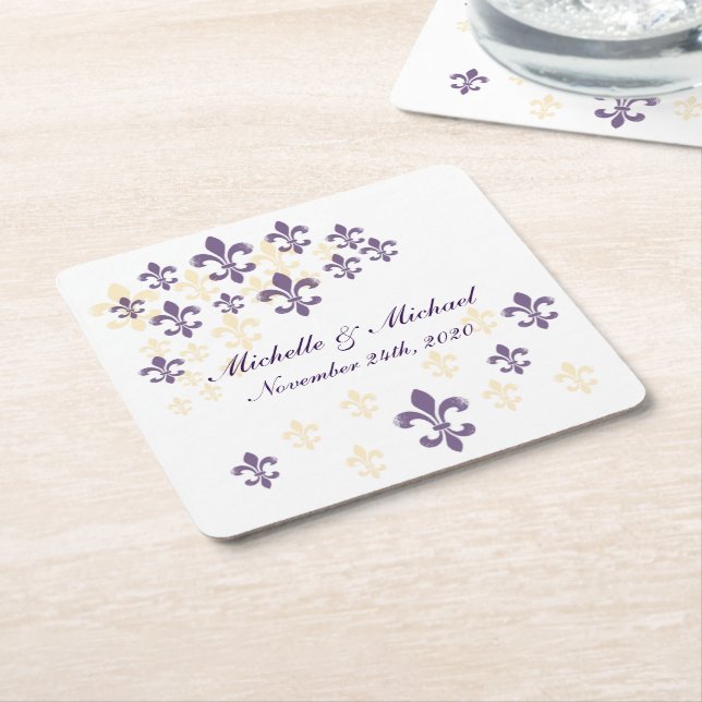 Fleur de Lis Cascade Purple Yellow Coasters (Angled)