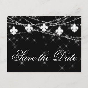 Fleur de Lis Charcoal Lights Minimalist Wedding Announcement Postcard