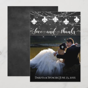 Fleur de Lis Charcoal Lights   Photo Heart Love Thank You Card