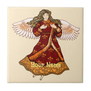 Fleur de lis Christian angel Tile