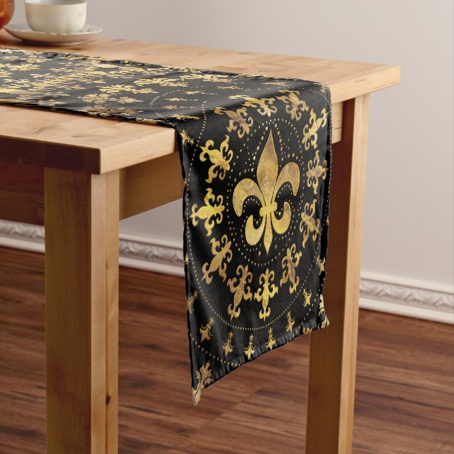 Fleur-de-lis - circular ornament - Gold and black Short Table Runner (In Situ)