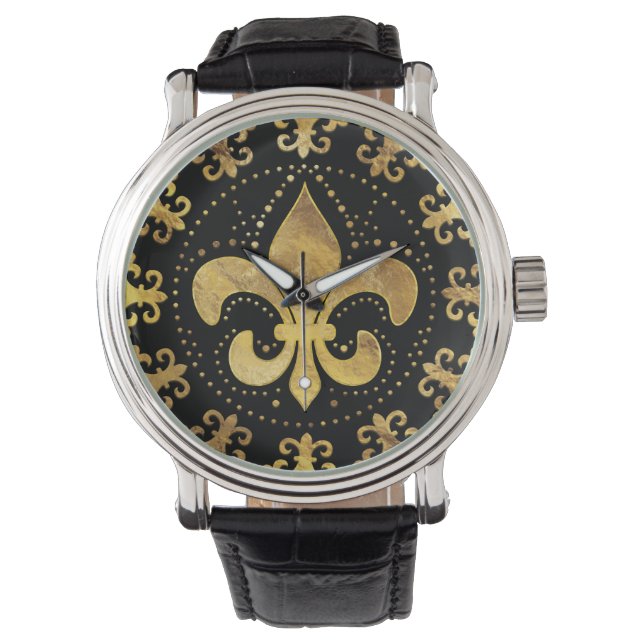 Fleur-de-lis - circular ornament - Gold and black Watch (Front)