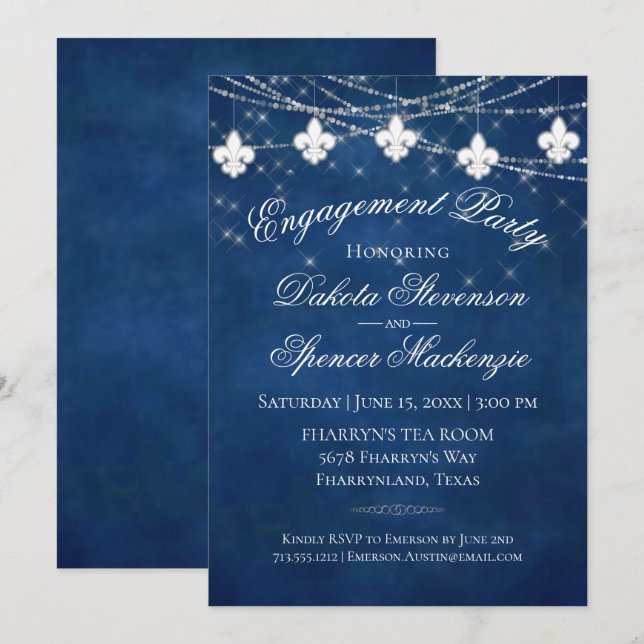 Fleur de Lis Classic Blue Light | Engagement Party Invitation (Front/Back)