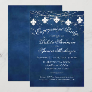 Fleur de Lis Classic Blue Light Engagement Party Invitation