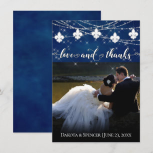 Fleur de Lis Classic Blue Lights   Photo Love and Thank You Card