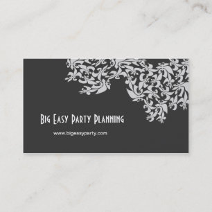 Fleur de Lis Coal Black White Damask Business Card