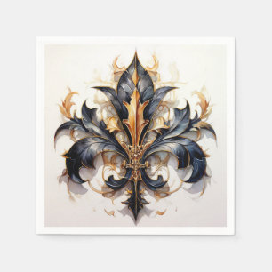 Fleur de lis Cocktail napkin Black and Gold 