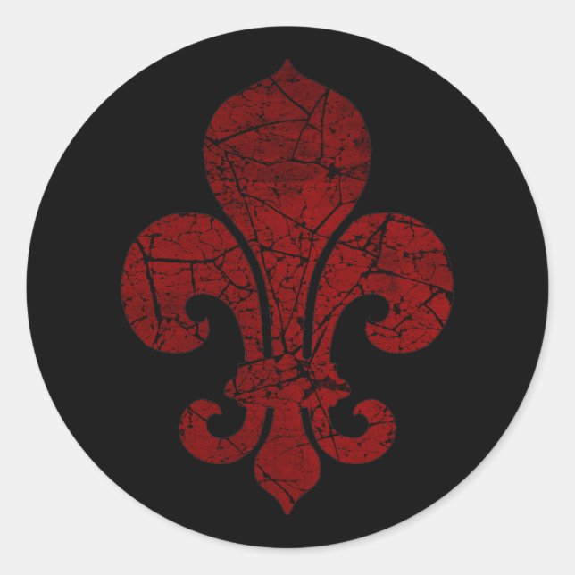 fleur-de-lis-cracked_red classic round sticker (Front)