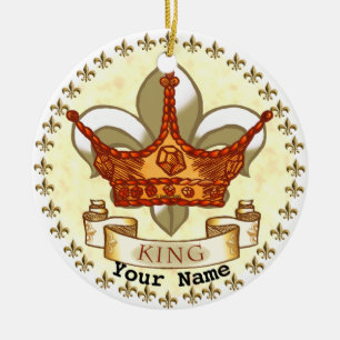 Fleur De Lis Crown King Dad Ceramic Ornament
