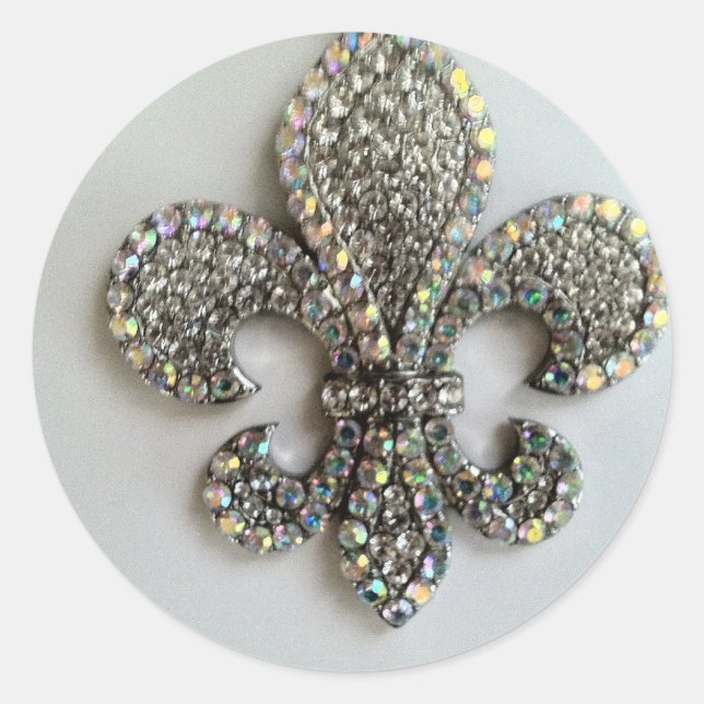 Fleur de lis Crystal on white Classic Round Sticker (Front)
