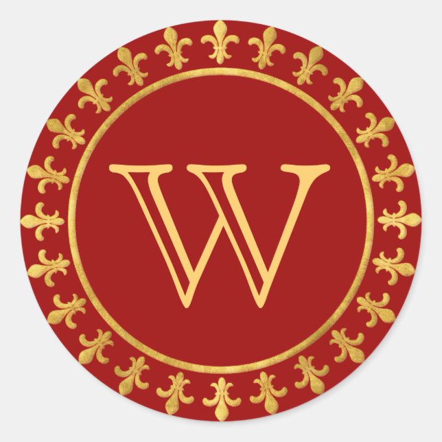 Fleur-de-lis Customizable Monogram Classic Round Sticker (Front)