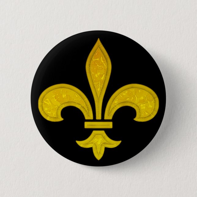 Fleur De Lis Cut Glass 2 Inch Round Button (Front)