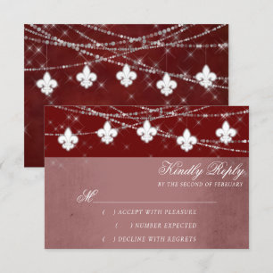 Fleur de Lis Dark Red Lights Elegant Crimson RSVP Card