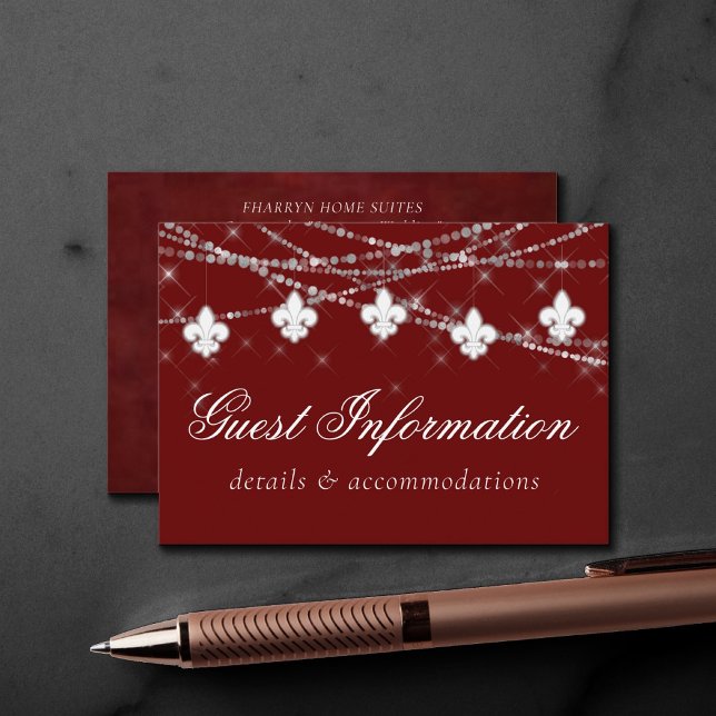 Fleur de Lis Dark Red Lights | Elegant Guest Info Enclosure Card (Creator Uploaded)