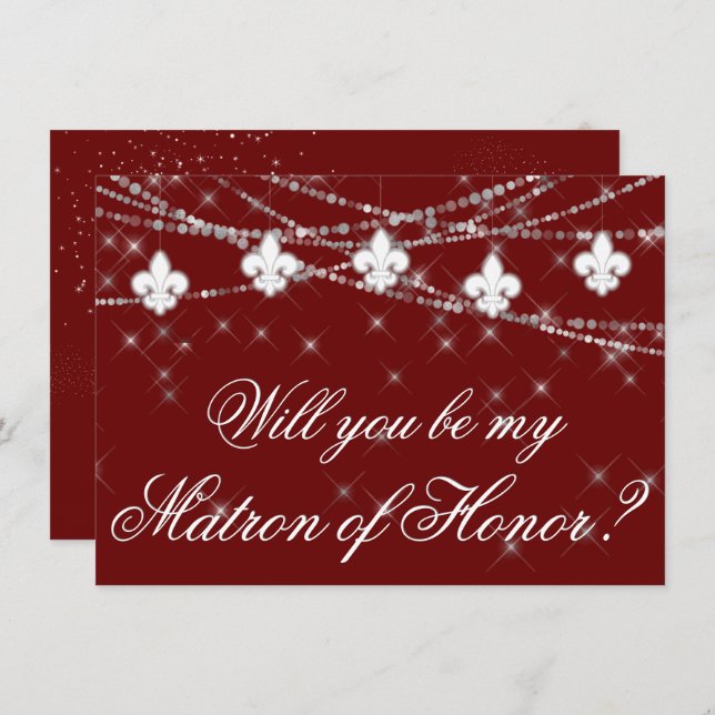 Fleur de Lis Dark Red Lights | Maid of Honour Ask (Front/Back)