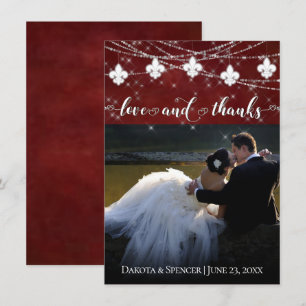 Fleur de Lis Dark Red Lights   Photo Love and Thank You Card