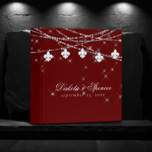 Fleur de Lis Dark Red Lights Wedding Photo Album Binder