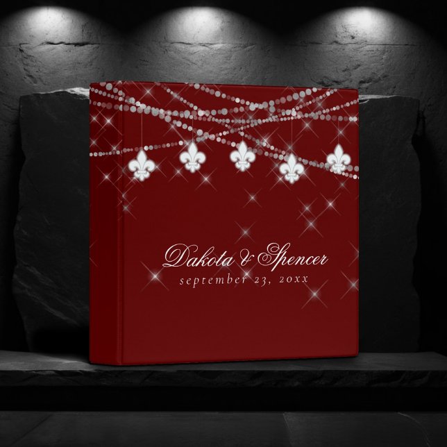 Fleur de Lis Dark Red Lights | Wedding Photo Album Binder (Creator Uploaded)