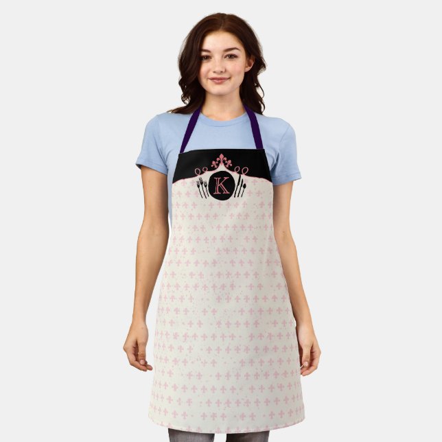 Fleur de lis dinnerware monogram kitchen cooking apron (Worn)