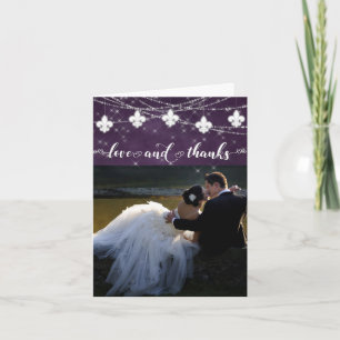 Fleur de Lis Eggplant Lights Plum Photo Love and Thank You Card