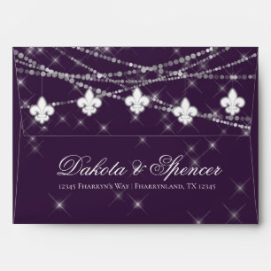 Fleur de Lis Eggplant Purple Lights   Pre-Address Envelope