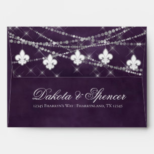 Fleur de Lis Eggplant Purple Lights Return Address Envelope