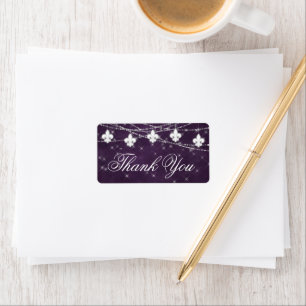 Fleur de Lis Eggplant Purple Lights Thank You Label