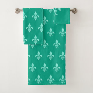 Fleur de Lis en Aqua Lumière sur Turquoise