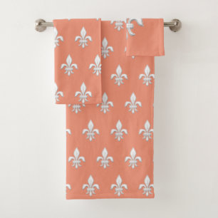 Fleur de Lis en blanc sur Coral clair rose / Pêche