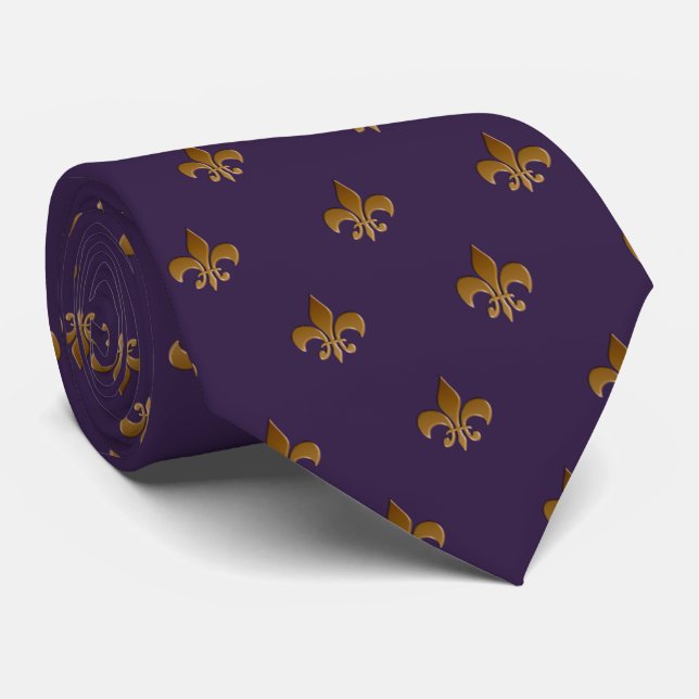 Fleur de lis en prune Cravate Zazzle (Roulé)