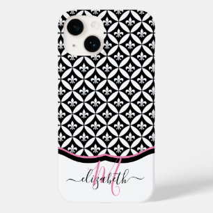 Fleur de Lis Eternity Pattern Monogram - Black Case-Mate iPhone 14 Case