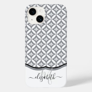 Fleur de Lis Eternity Pattern Monogram - Grey Case-Mate iPhone 14 Case
