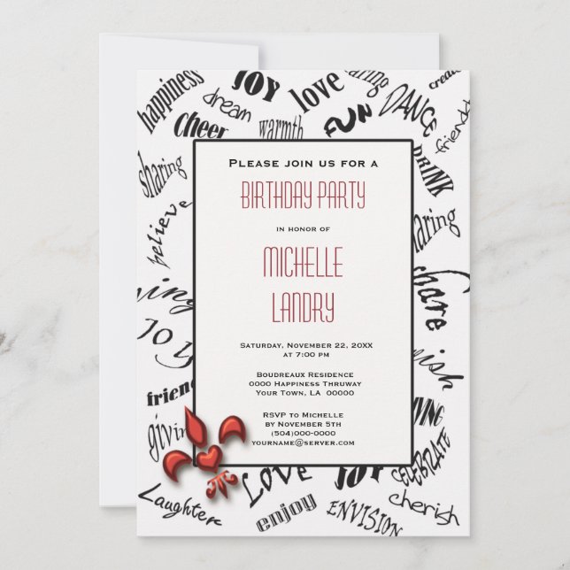 Fleur de lis Expressions Anniversaire Invitation (Devant)