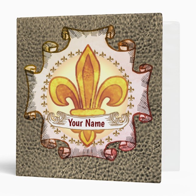 Fleur De Lis Famille Crest Nom classeur (Devant/Intérieur)