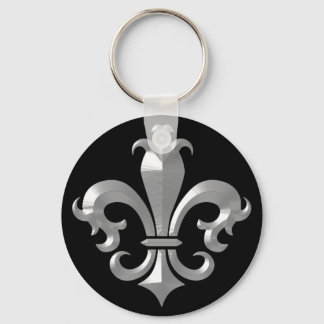 Fleur De LIs Fancy Silver Bevel Saints Classic Keychain