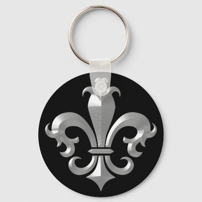 Fleur De LIs Fancy Silver Bevel Saints Classic Keychain (Front)