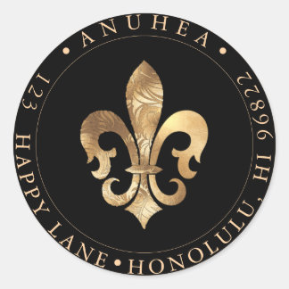 FLEUR DE LIS | FAUX GOLD DAMASK CLASSIC ROUND STICKER