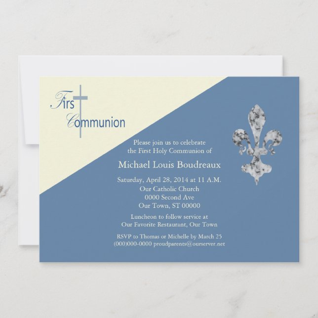 Fleur de Lis First Communion Invitation (Front)