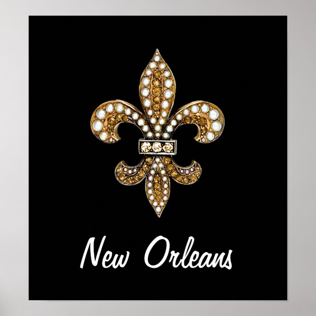 Fleur De Lis Flat New Orleans Poster Or Noir (Devant)