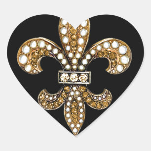 Fleur De Lis Flor  New Orleans Customize Gold Heart Sticker