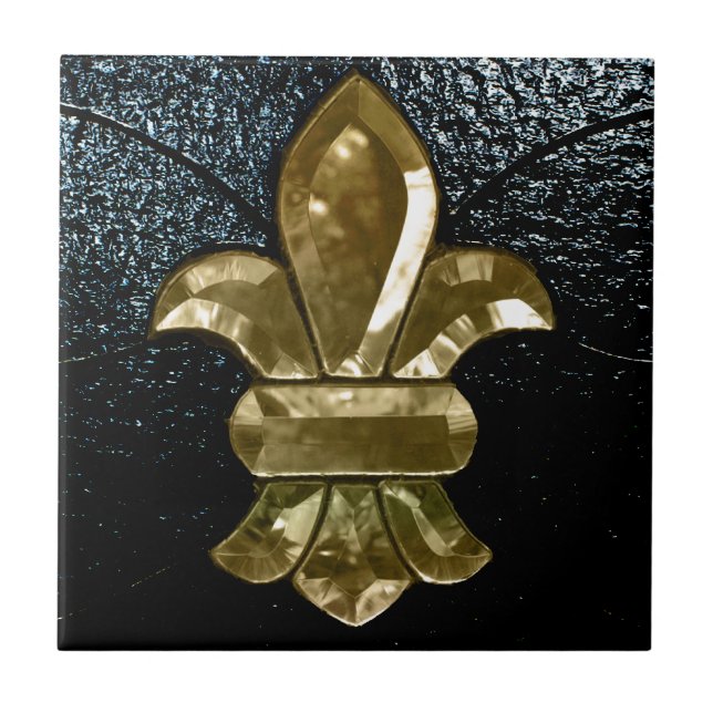Fleur De Lis Flor  New Orleans Gold Black Tile (Front)