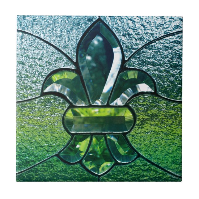 Fleur De Lis Flor  New Orleans Green Sparkle Tile (Front)