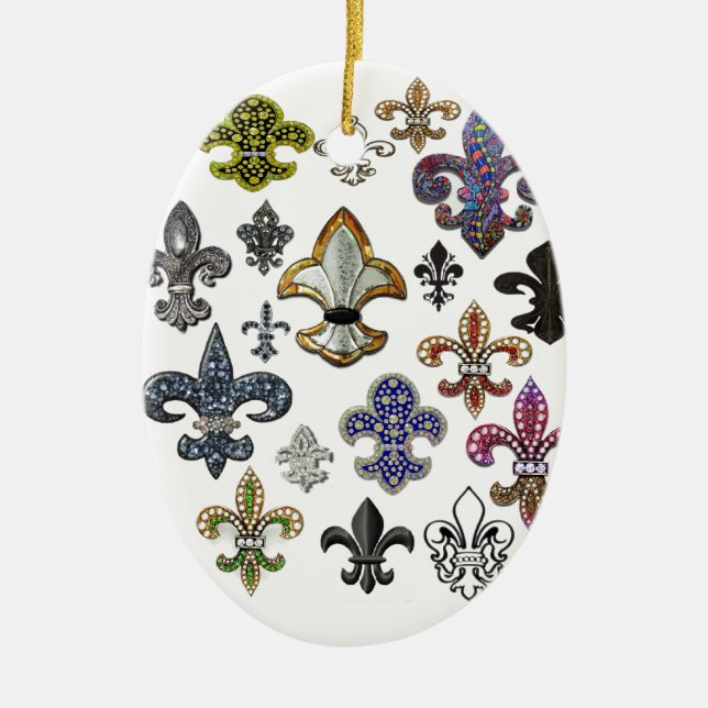 Fleur De Lis Flor  New Orleans Jewel Sparkle Ceramic Ornament (Front)