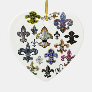 Fleur De Lis Flor New Orleans Jewel Sparkle Ceramic Ornament