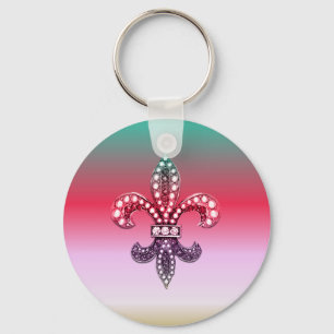 Fleur De Lis Flor  New Orleans Multi Colour Pink Keychain