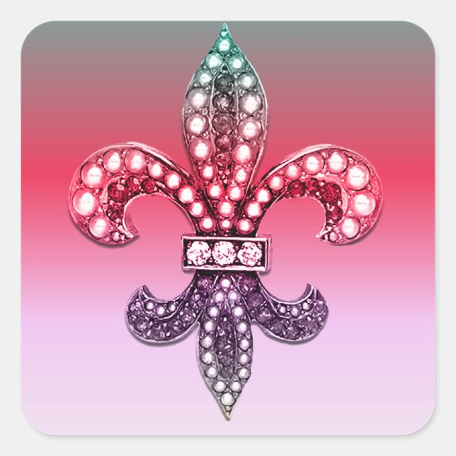 Fleur De Lis Flor  New Orleans Multi Colour Pink Square Sticker (Front)