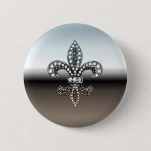 Fleur De Lis Flor New Orleans Silver Black 2 Inch Round Button
