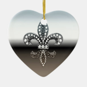 Fleur De Lis Flor New Orleans Silver Black Ceramic Ornament
