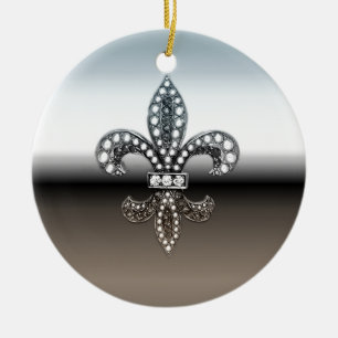 Fleur De Lis Flor New Orleans Silver Black Ceramic Ornament